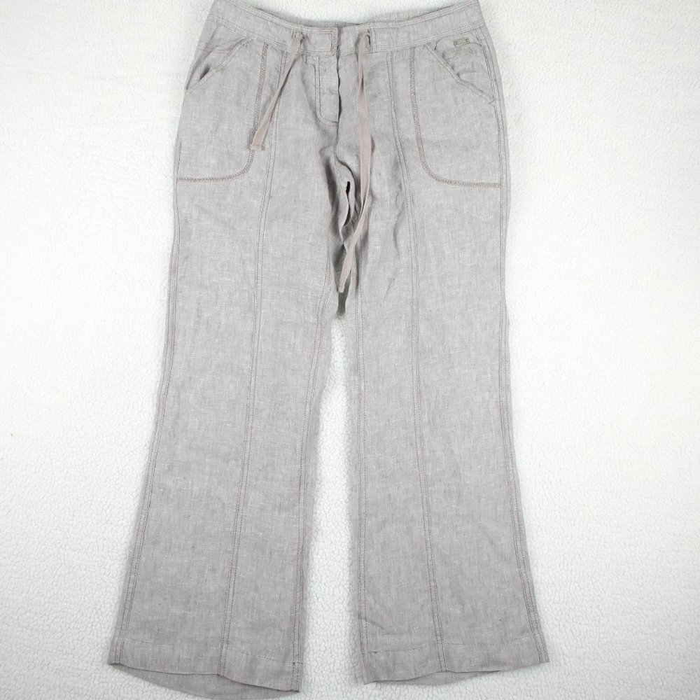 LTD Linen Joggers Womens 34 Gray Bootcut Drawstring Lightweight Summer Flowy